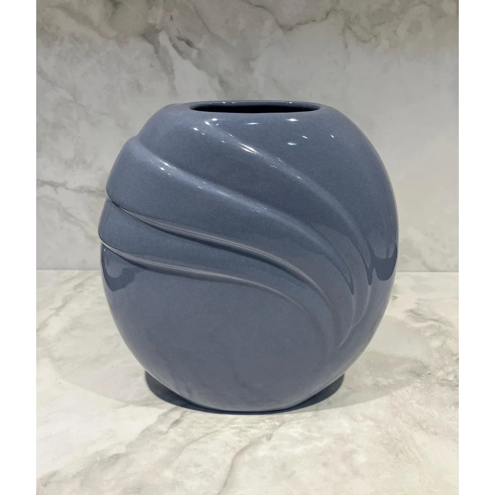 Vtg Haeger 1980s Art Deco Revival Pleated Draped Circular Ceramic Vase 7.5